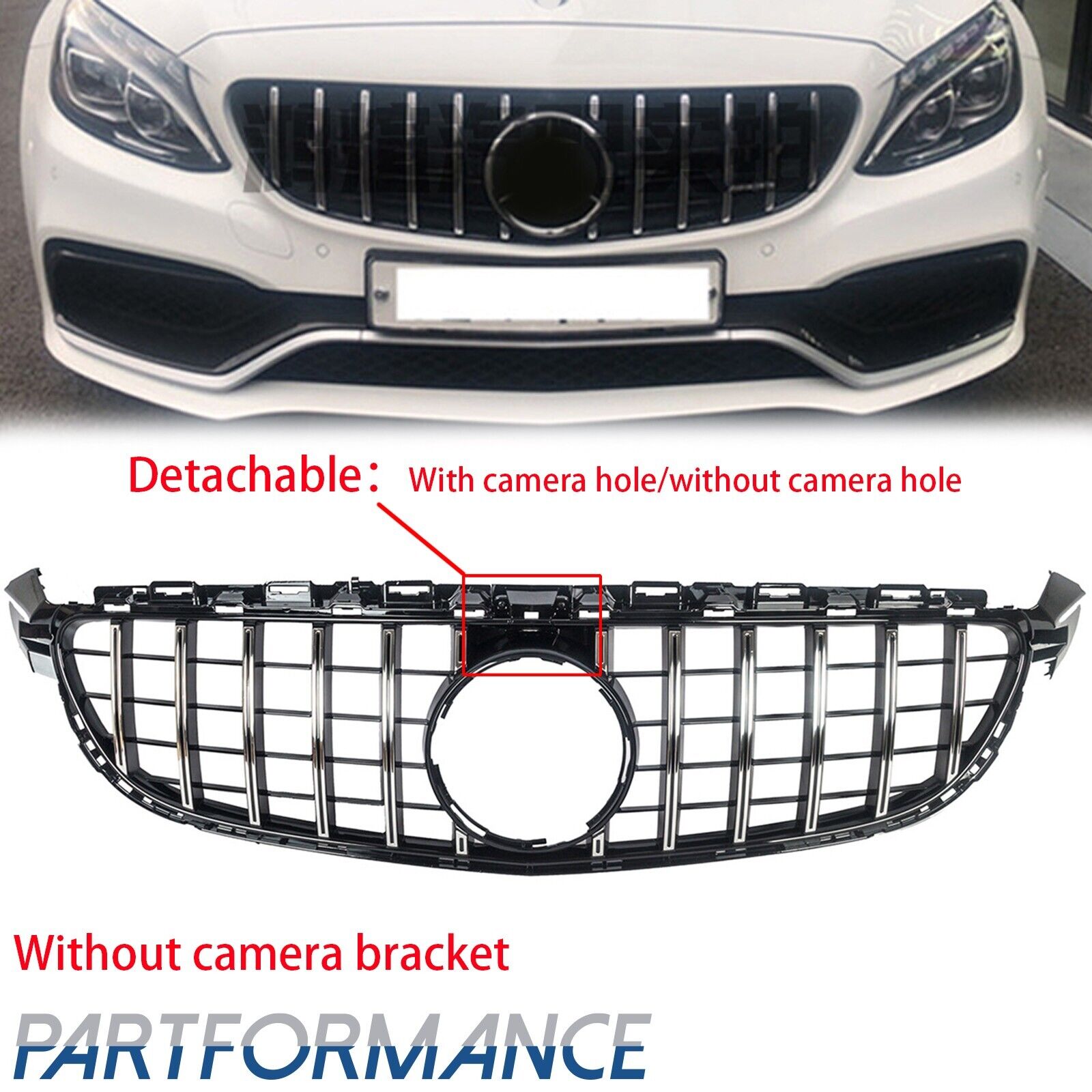 Chrome GTR AMG Grille Front Bumper for Mercedes Benz W205 C63 C63S 2015-2018