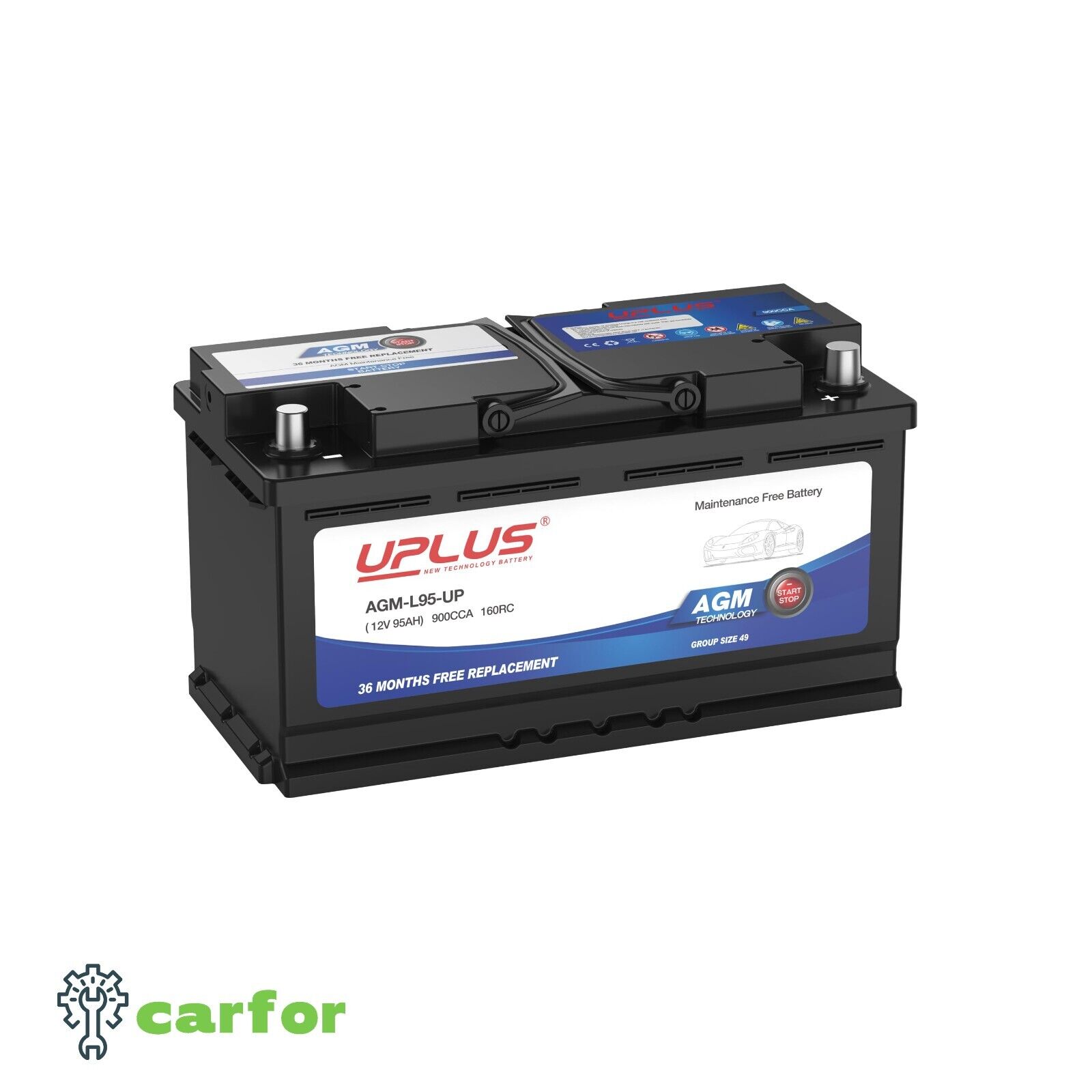 UPLUS BCI Group 48 Car Battery, AGM-L70-M Maintenance Free 12V 70Ah Premium AGM