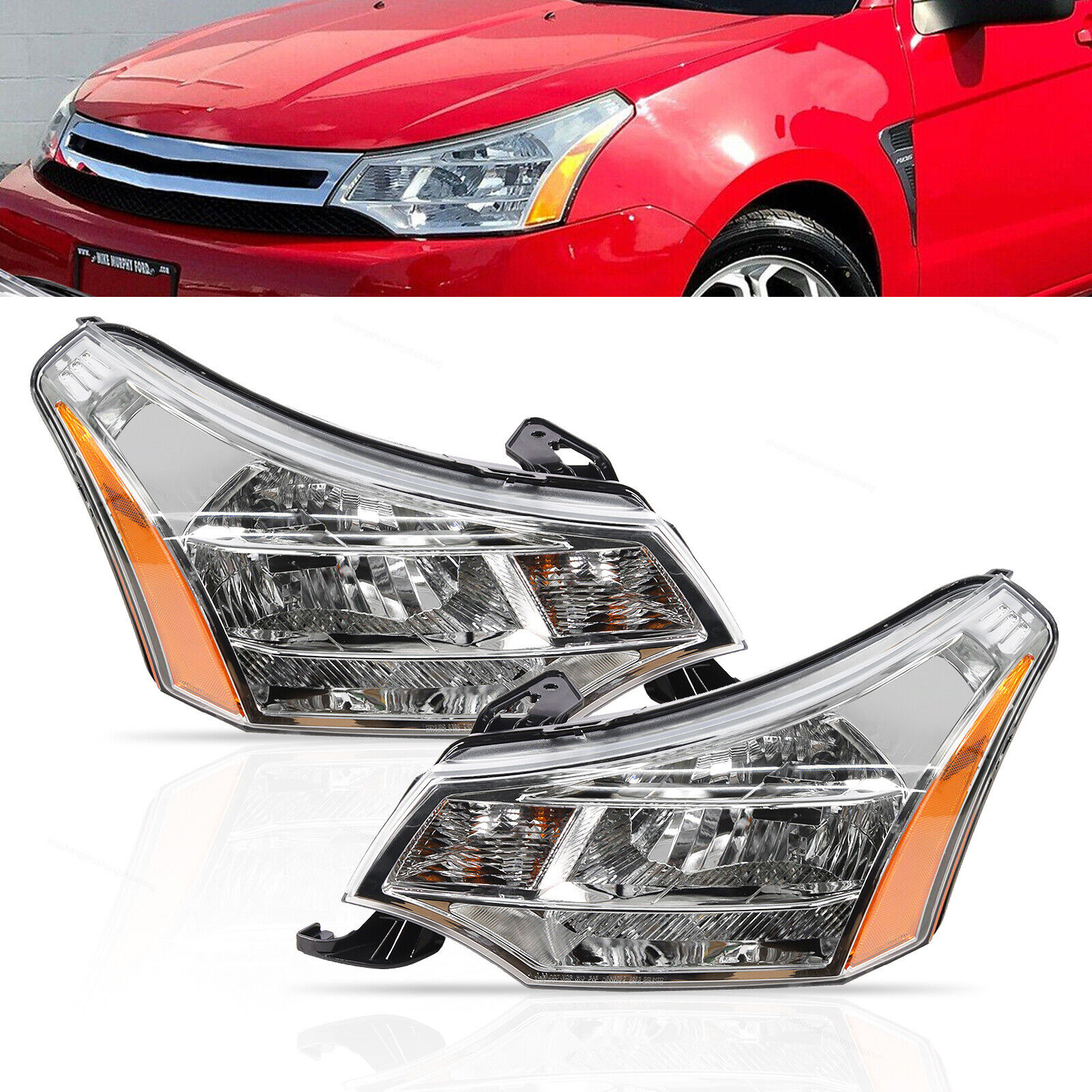 For 2008 2009 2010 2011 Ford Focus S | SE | SES | SEL Chrome Headlights Lamp SET