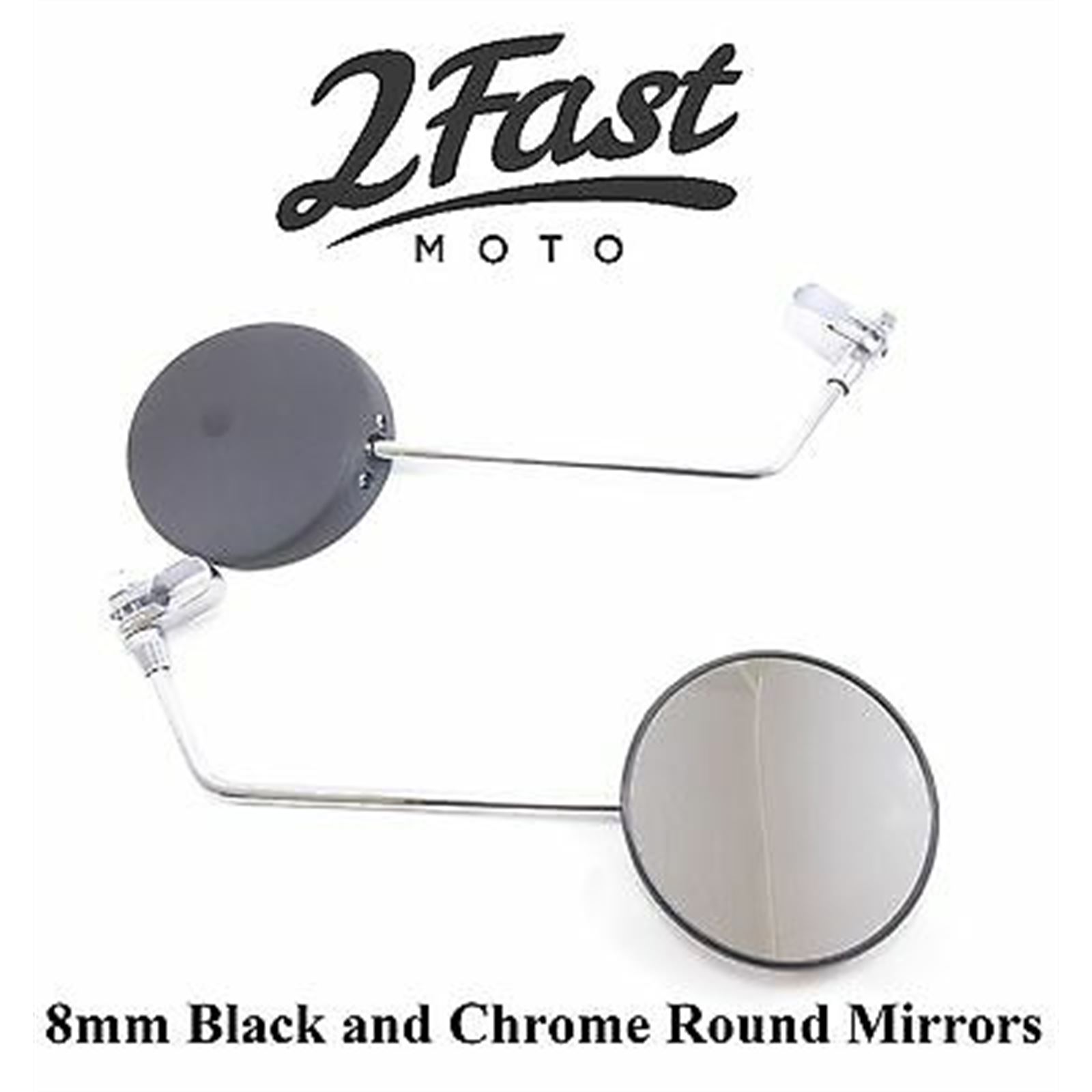 8mm Stem Round Mirror Pair with Handlebar Mounts for Motorcycles 20-64510