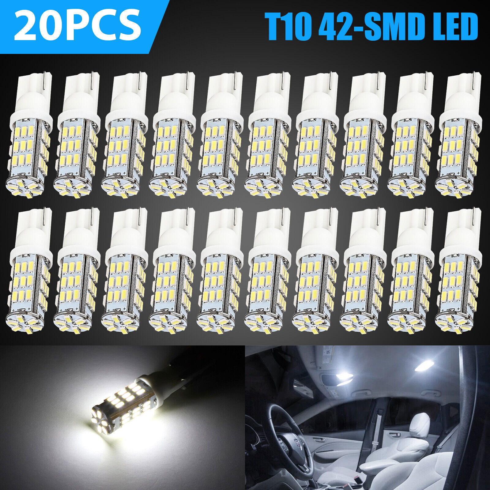 20x T10/921/194 RV Trailer 42SMD 12V Backup Reverse LED Lights Bulbs Super White