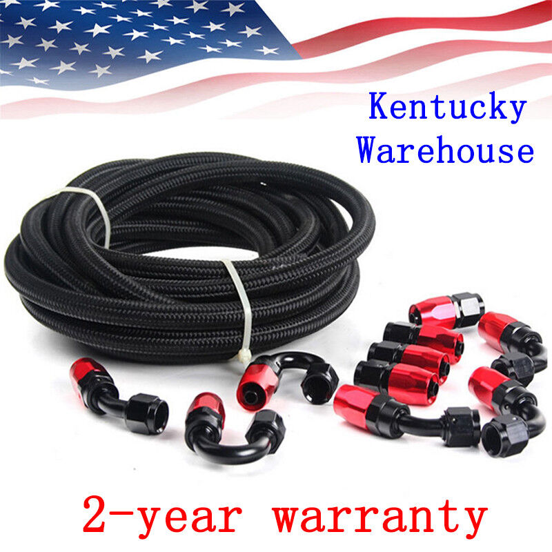16FT Braided 3/8 Fuel Line -6 AN Oil/Gas/Fuel Hose Line AN6 Hose End Fitting Kit