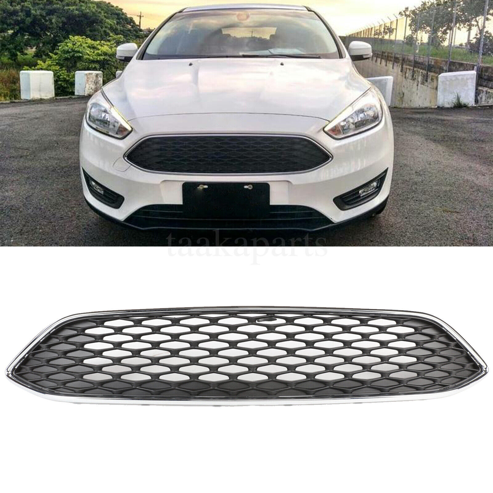Fit 2015 2016 2017 2018 Ford Focus Front Upper Painted Black Mesh Grille