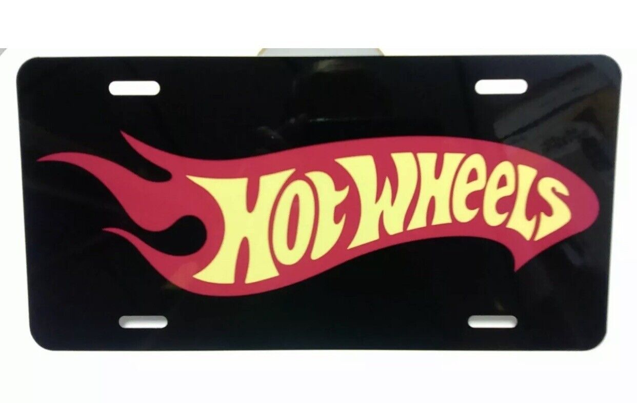 Hot Wheels Logo Aluminum Car Truck Tag License Plate Black Red Yellow 12\