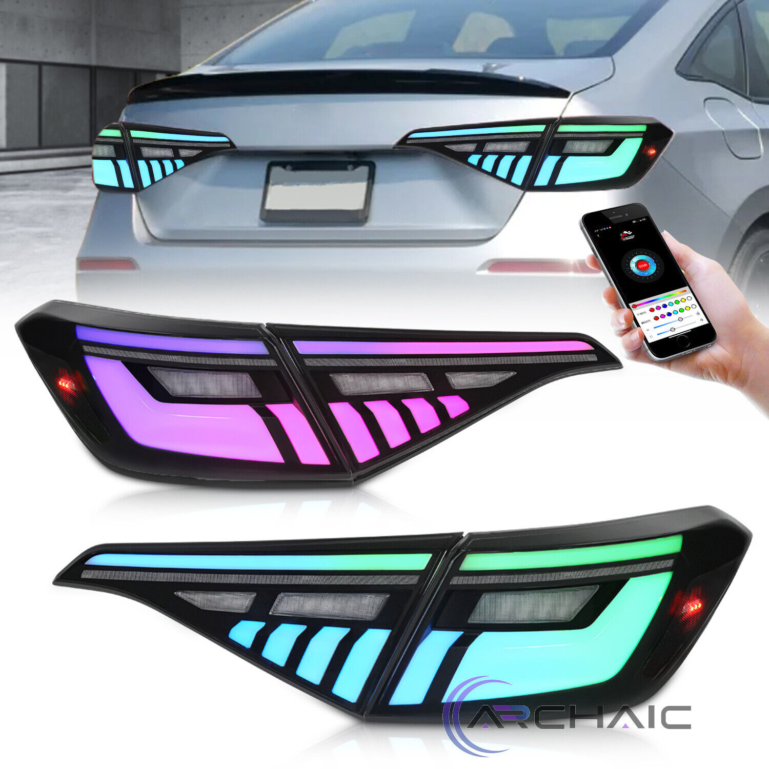 Archaic RGB Tail Lights for 11th Gen Honda Civic 2022-2024 Sedan,w Sequential