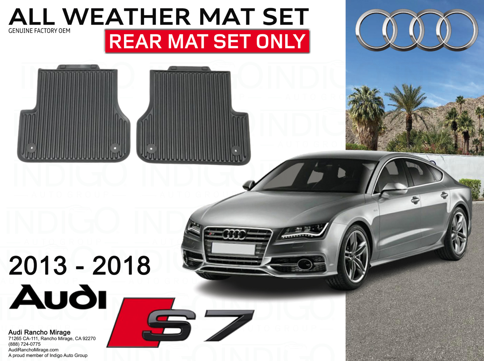 2013-2018 AUDI S7 Genuine OEM (Rear) Black All-Weather Floor Mat Set