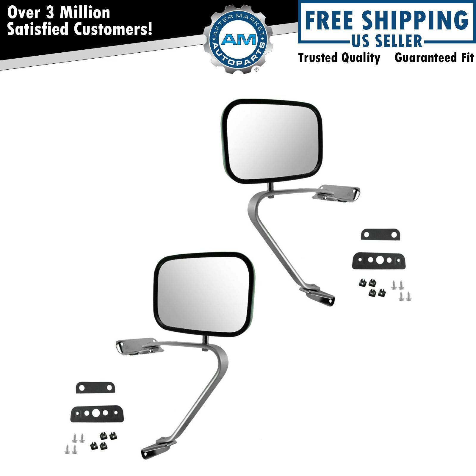 Side View Manual Mirrors Stainless Steel Pair Set for Ford F-Series Pickup Truck