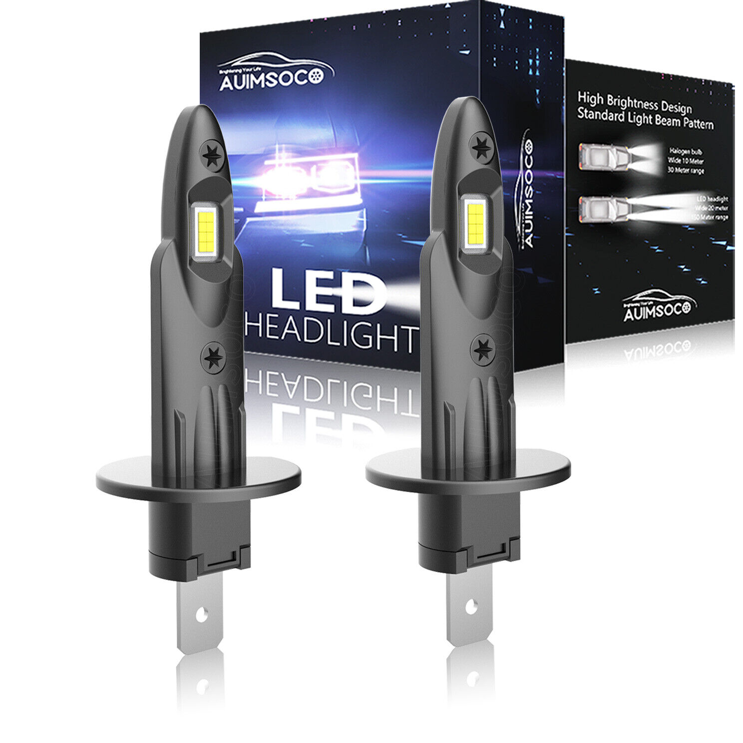 2x H1 LED Headlight Bulbs Conversion Kit High Low Beam 6000K Super White Bright