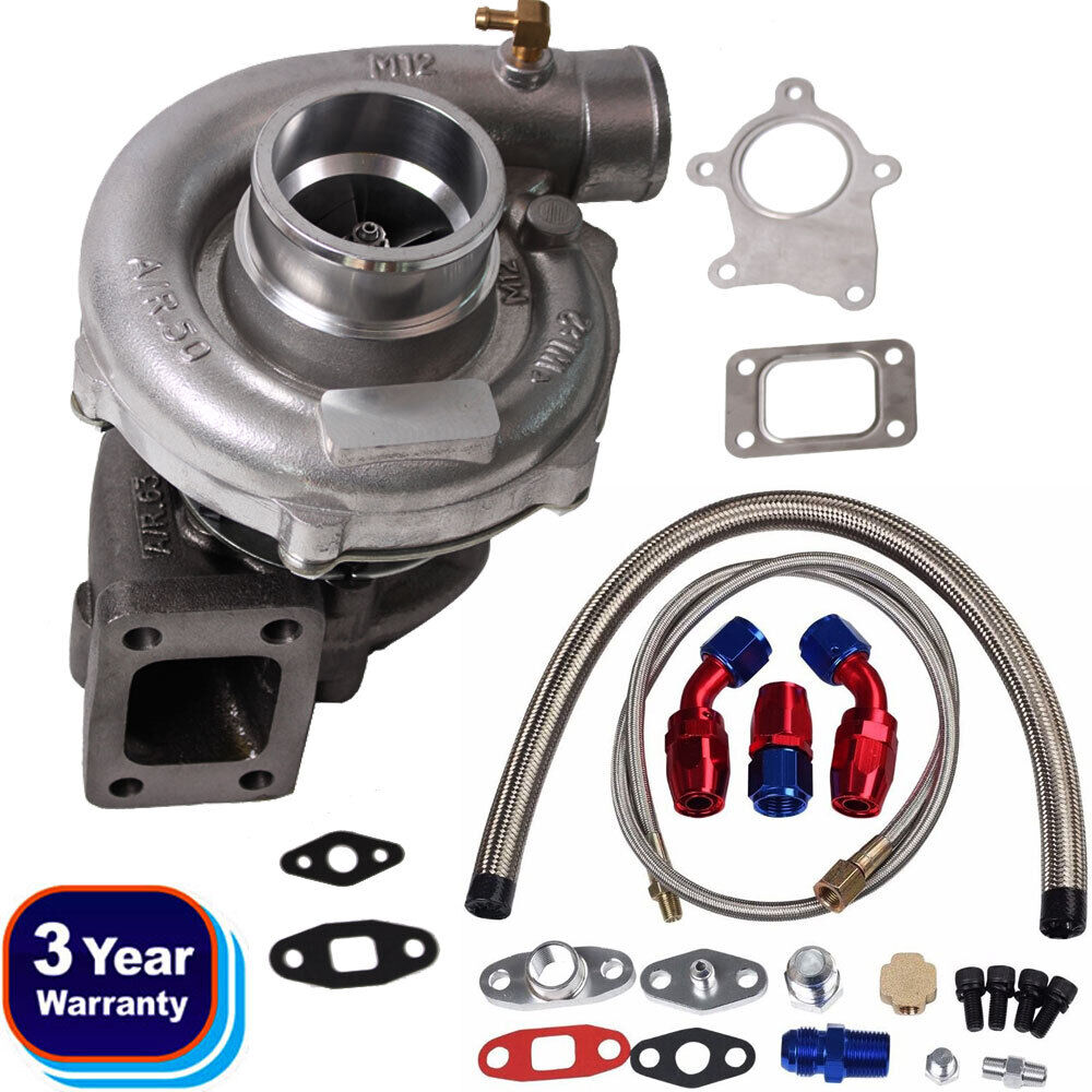 T04E T3/T4 .63 A/R 73 TRIM TURBO CHARGER WITH OIL FEED+DRAIN LINE KIT