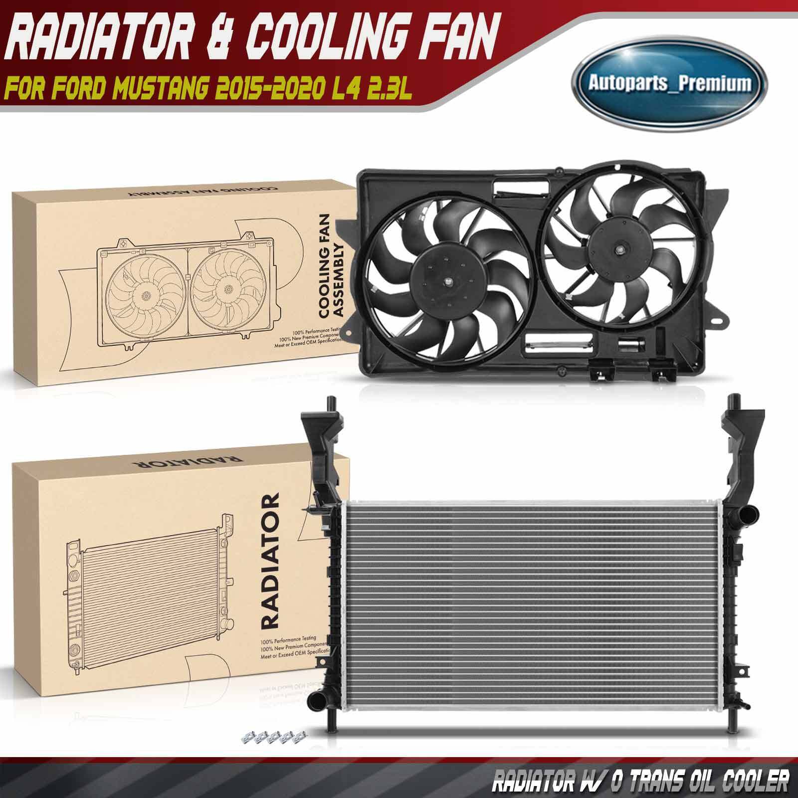 Aluminum Radiator & Dual Cooling Fan w/ Shroud for Ford Mustang 2015-2020 2.3L