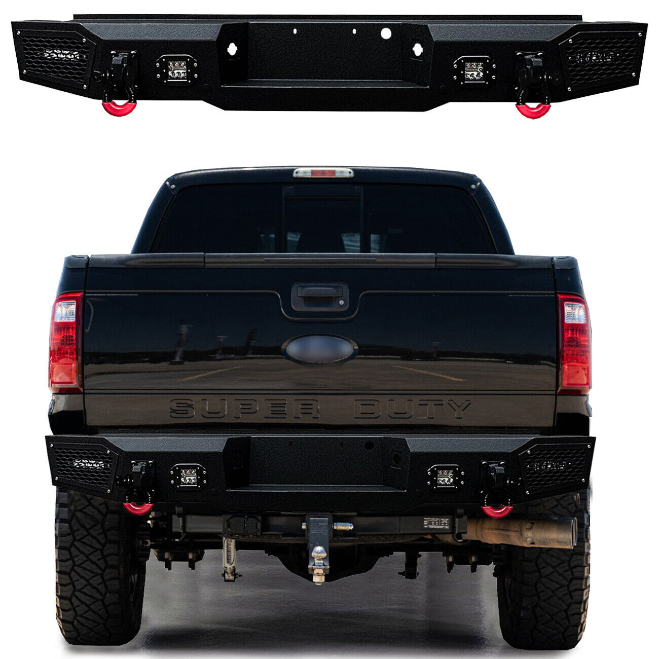 For 2011-2016 3rd Gen F250 F350 Textured Black Rear Bumper with 2x20W Light