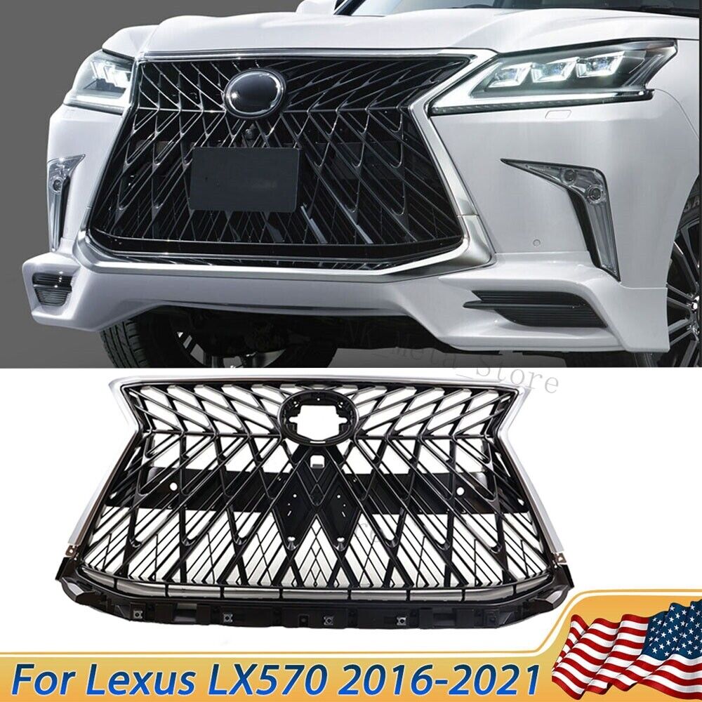 For Lexus LX570 16-21 Front Bumper Grille Grill Assembly Chrome Black Sport Type