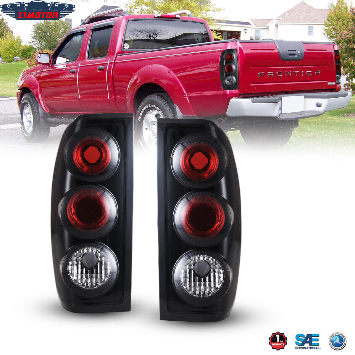 Tail Lights For 1998-2004 Nissan Frontier Black Brake Pair Replacement Rear Lamp