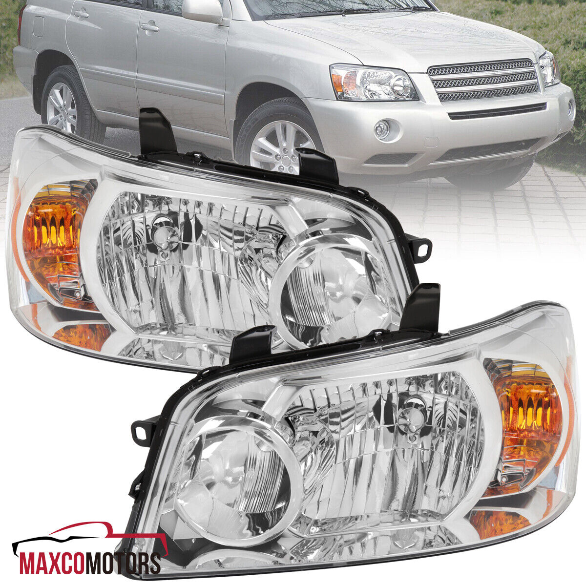 Clear Headlights Fits 2004-2007 Toyota Highlander Head Lamps Left+Right 04-07