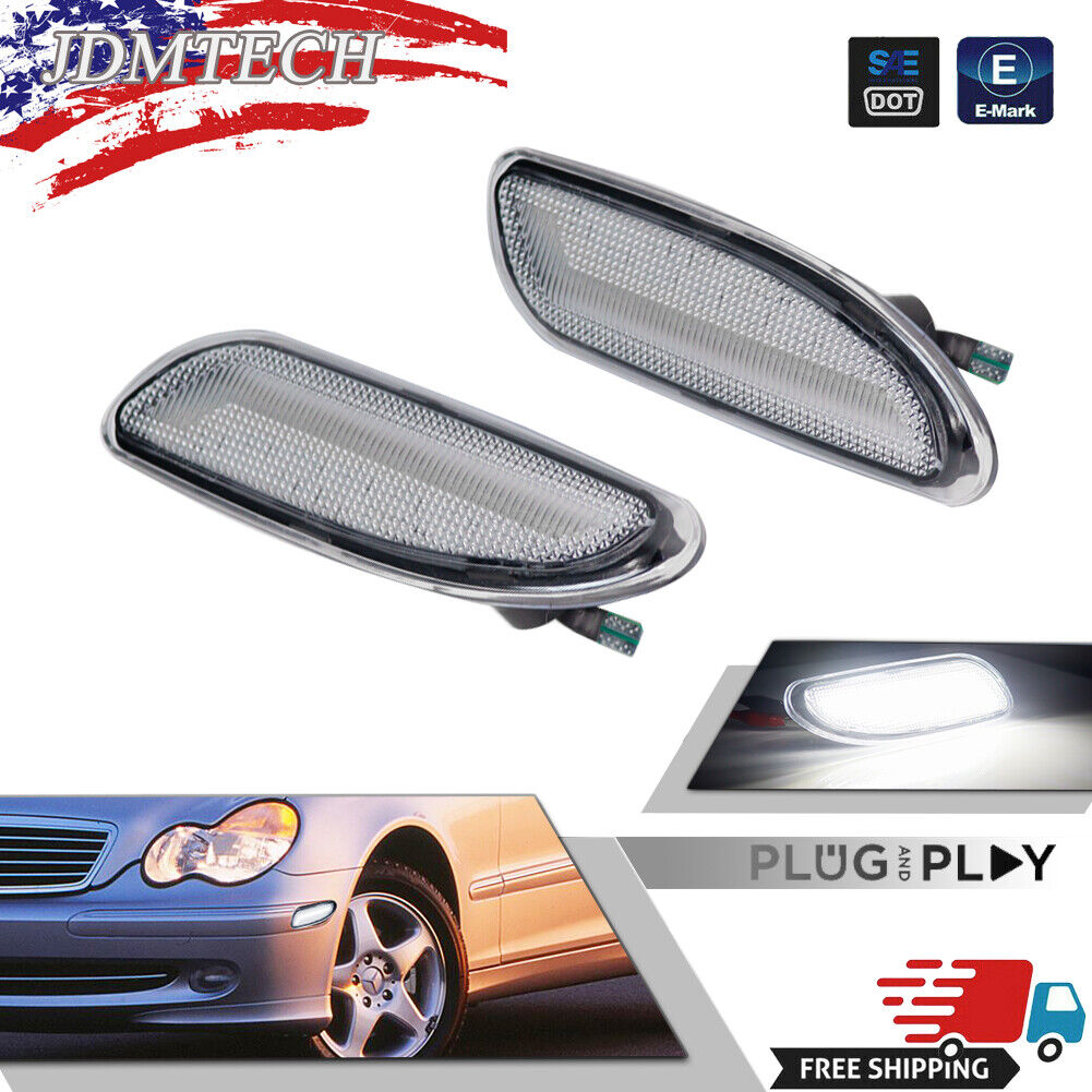 White LED Side Marker Lights Clear Housings For 01-07 Mercedes Benz W203 C-Class
