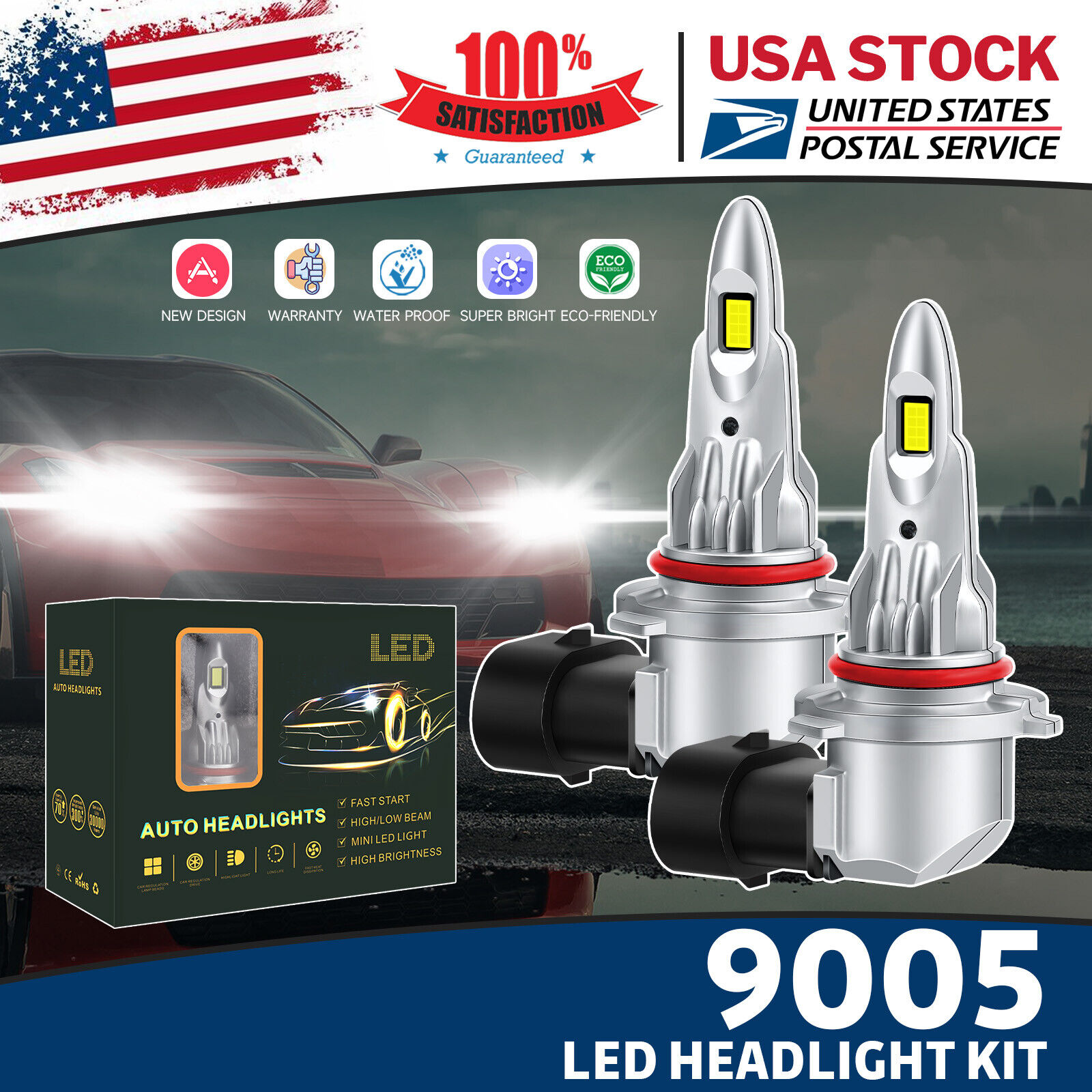 2Pcs 9005(HB3) LED Headlight High Beam Conversion Kit 6000K For Dodge Viper