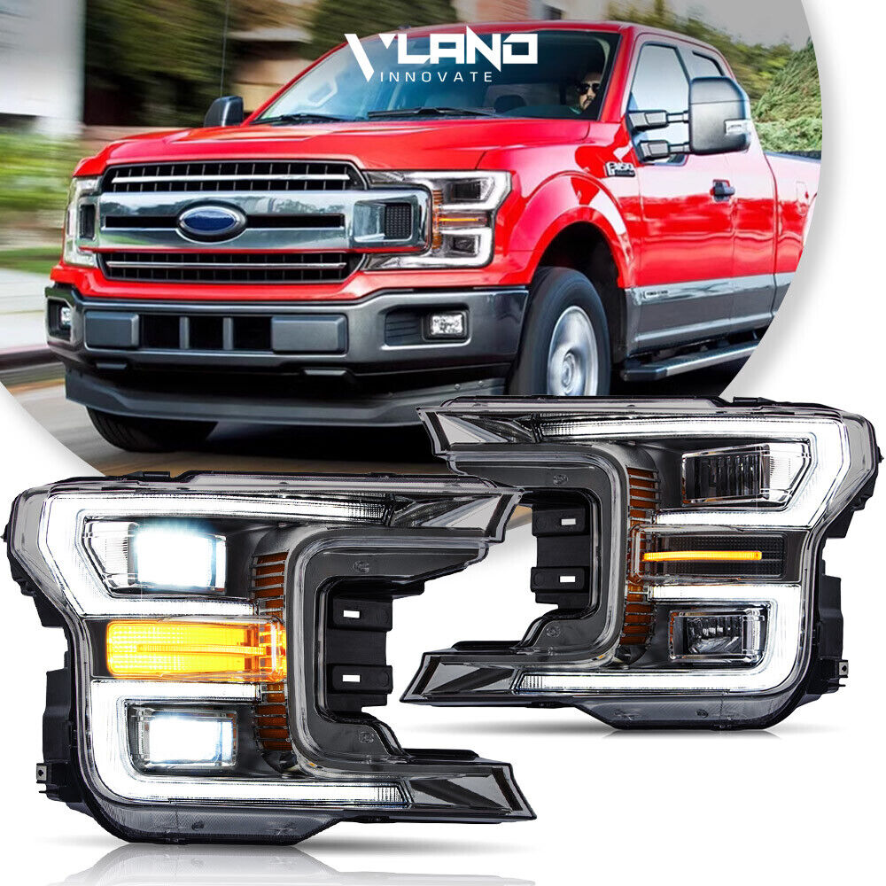 VLAND Chrome FULL LED Headlights W/Sequential For 2018-2020 F-150 Front DRL Sets