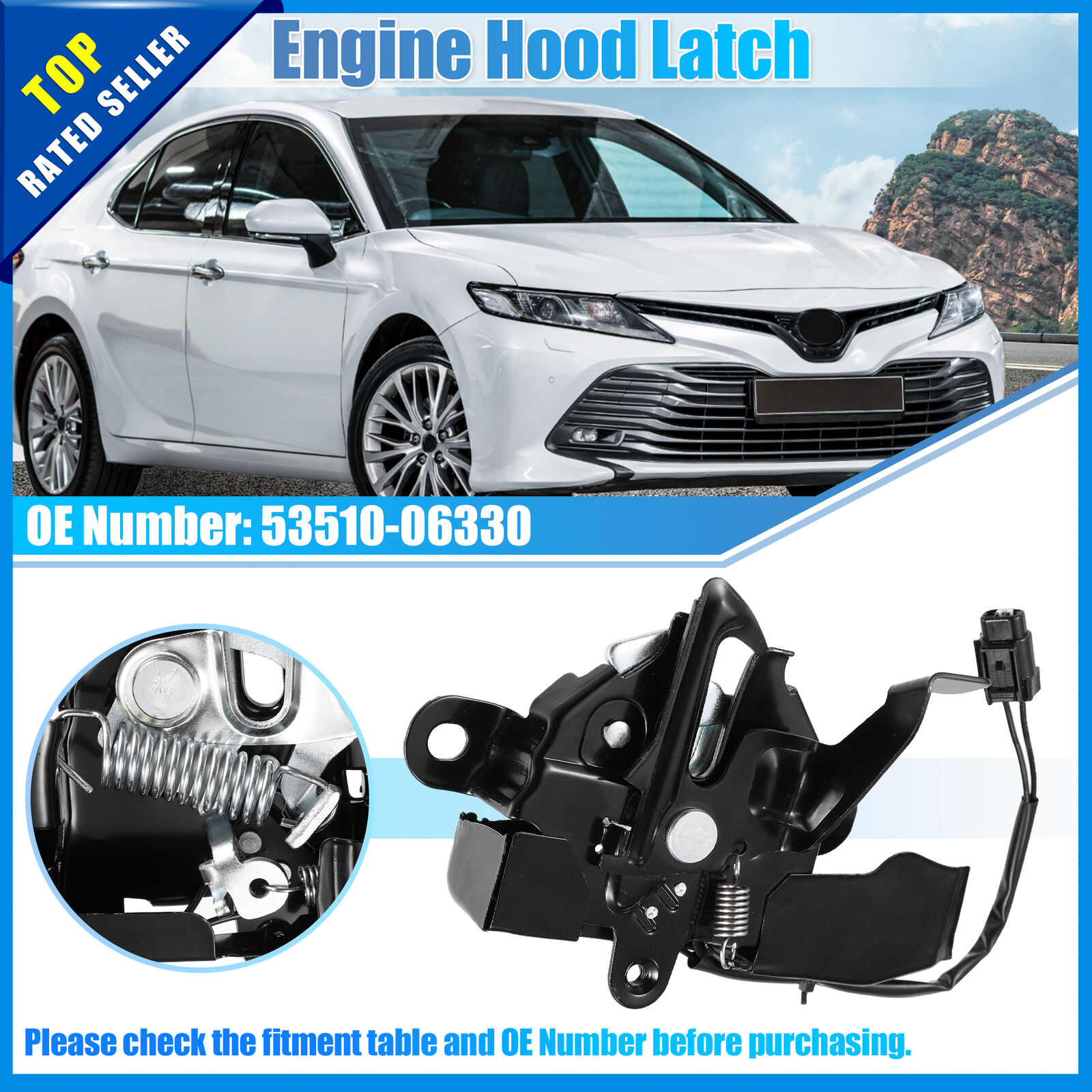 Pack of 1 For Toyota Camry 2018-2021 Hood Latch Lock Assembly 53510-06330