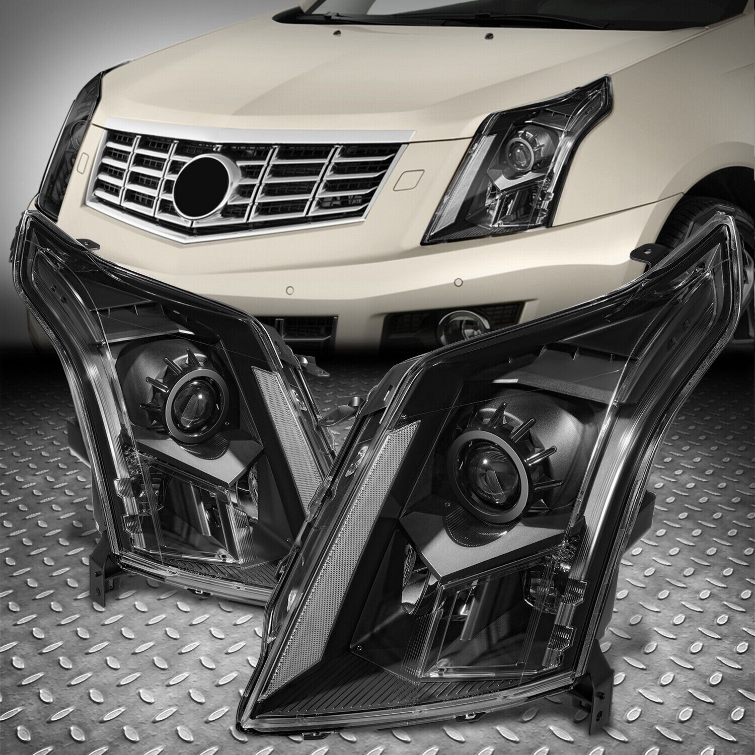 For 10-16 Cadillac SRX OE Style Projector Headlight HeadLamps Pair Black/Clear