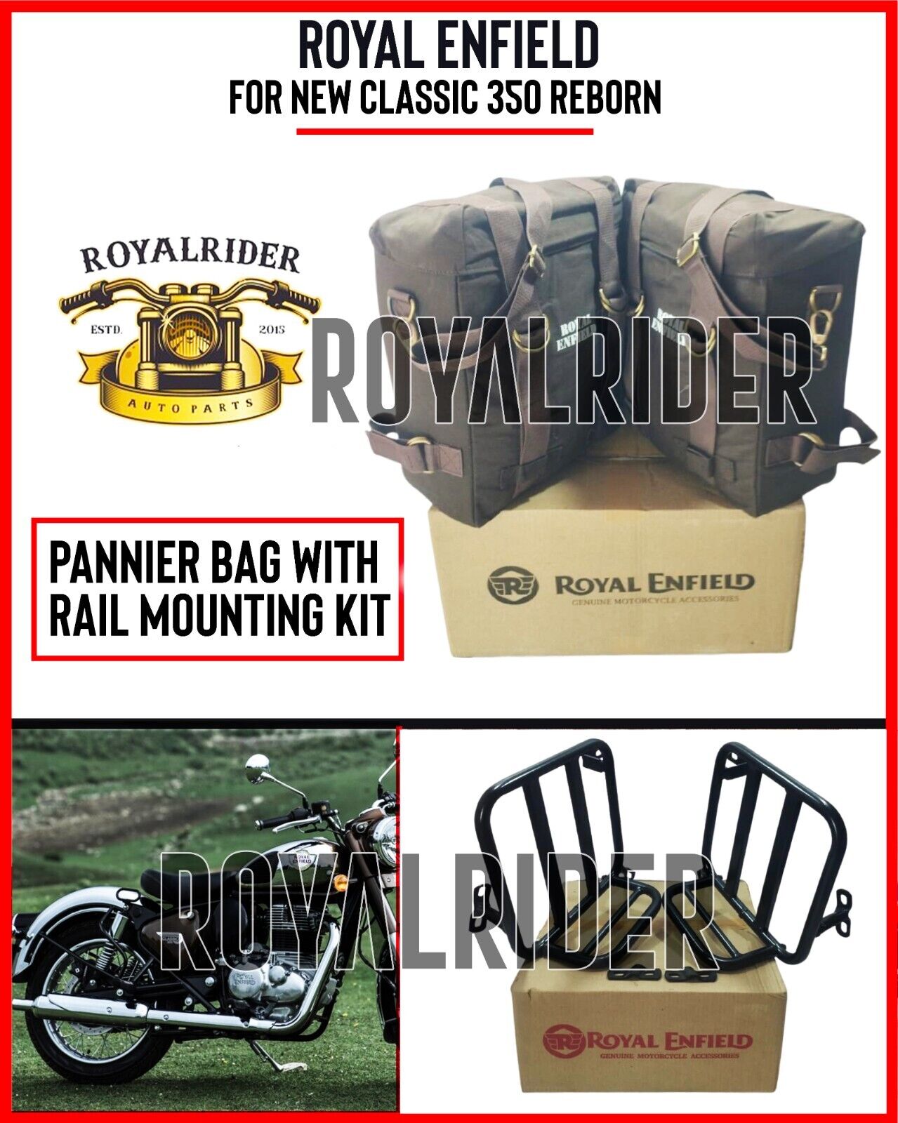 Fits Enfield DARK BROWN PANNIER PAIR & MOUNTING KIT For NEW CLASSIC 350 REBORN