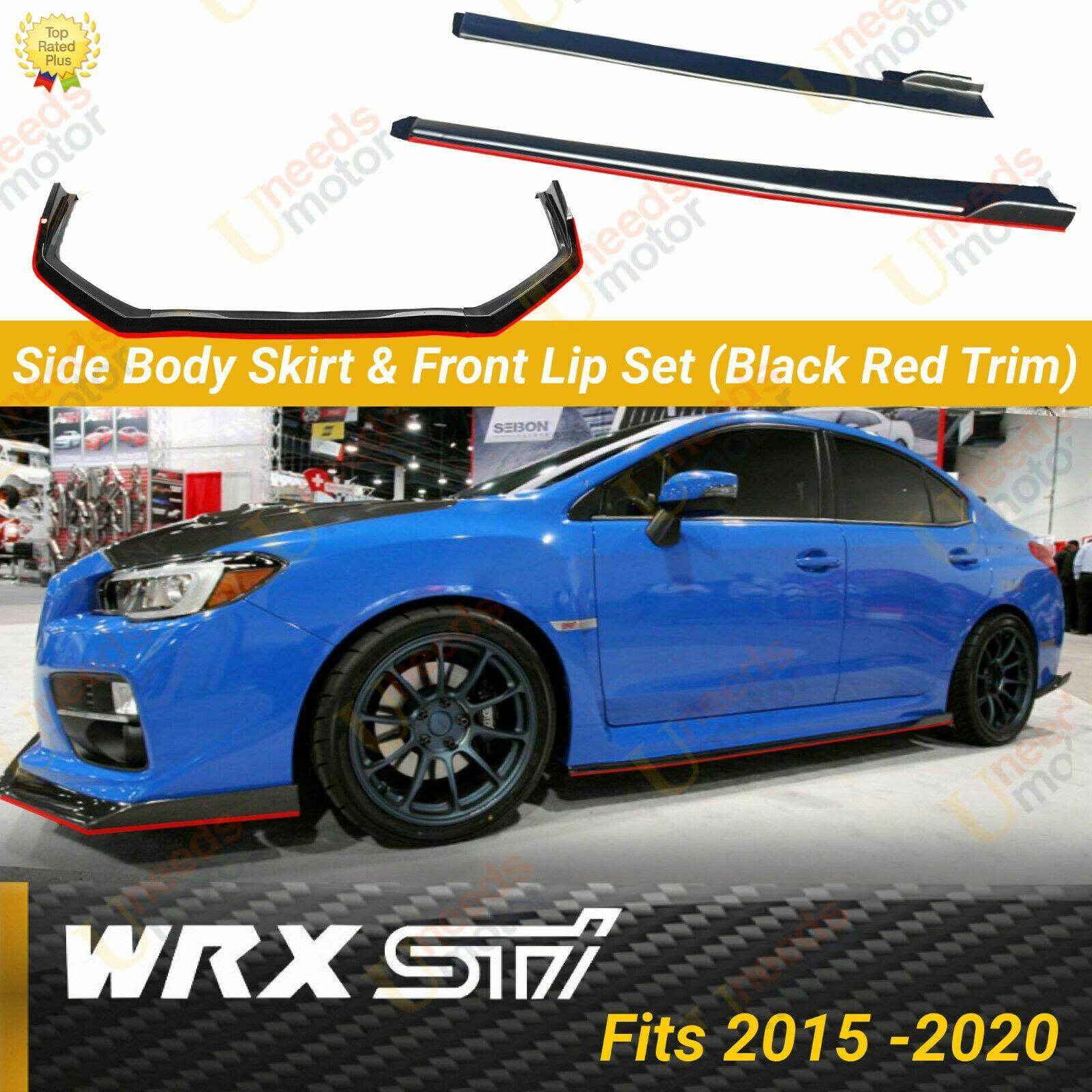 For Subaru 2015-21 Impreza WRX/STI Black Red Trim Side Skirts Body Front Lip Set