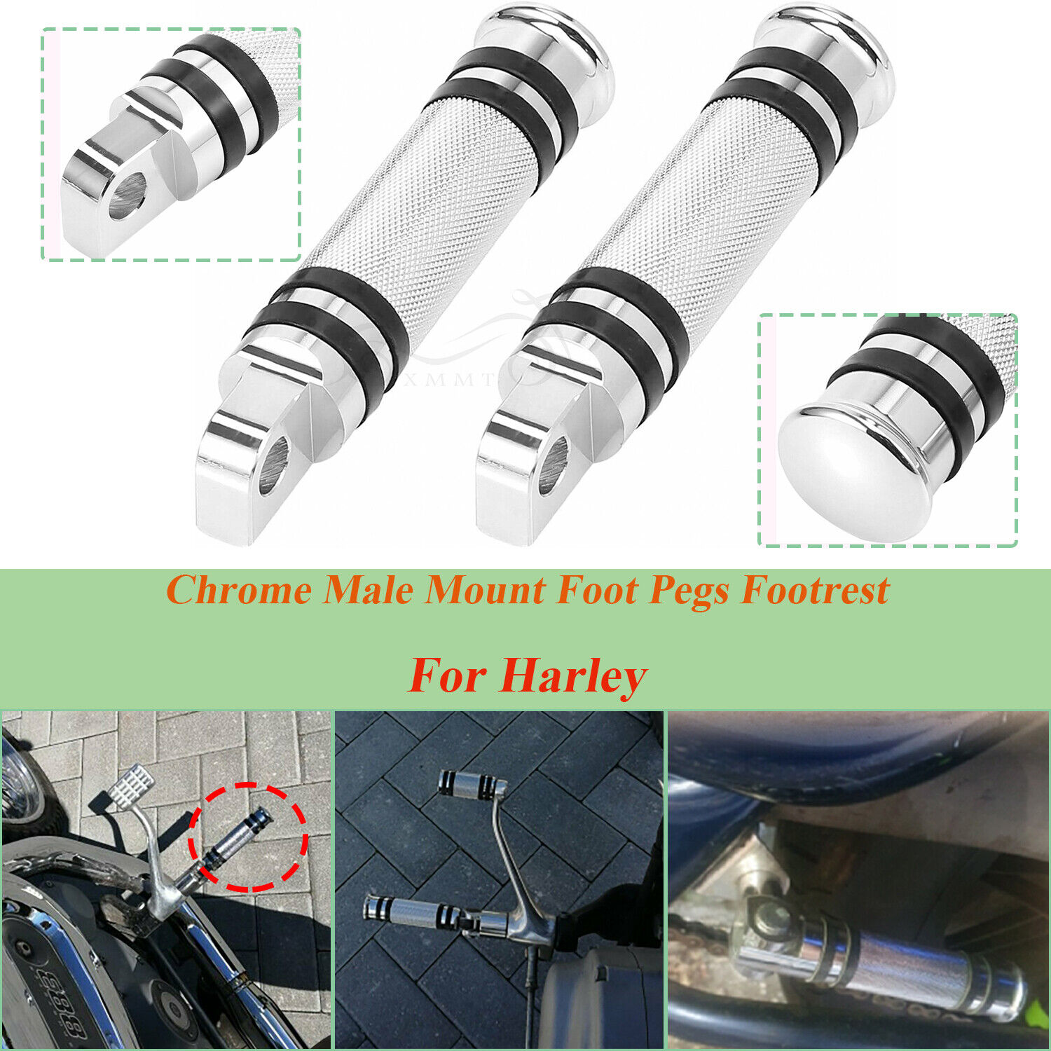 Chrome Male Mount Foot Pegs Rest for Harley Dyna Softail Touring Sportster V-Rod