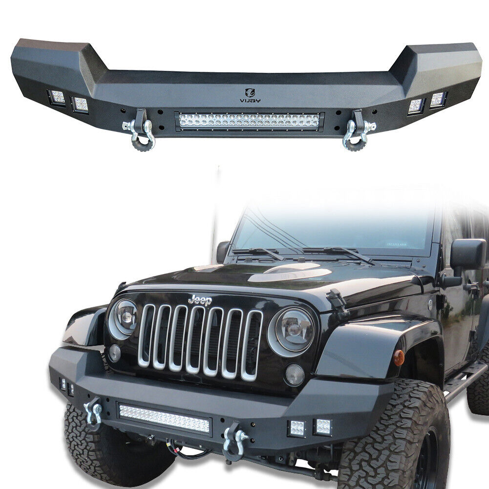 Vijay For 2007-2024 Jeep Wrangler New Full Width Front Bumper with LED Lights