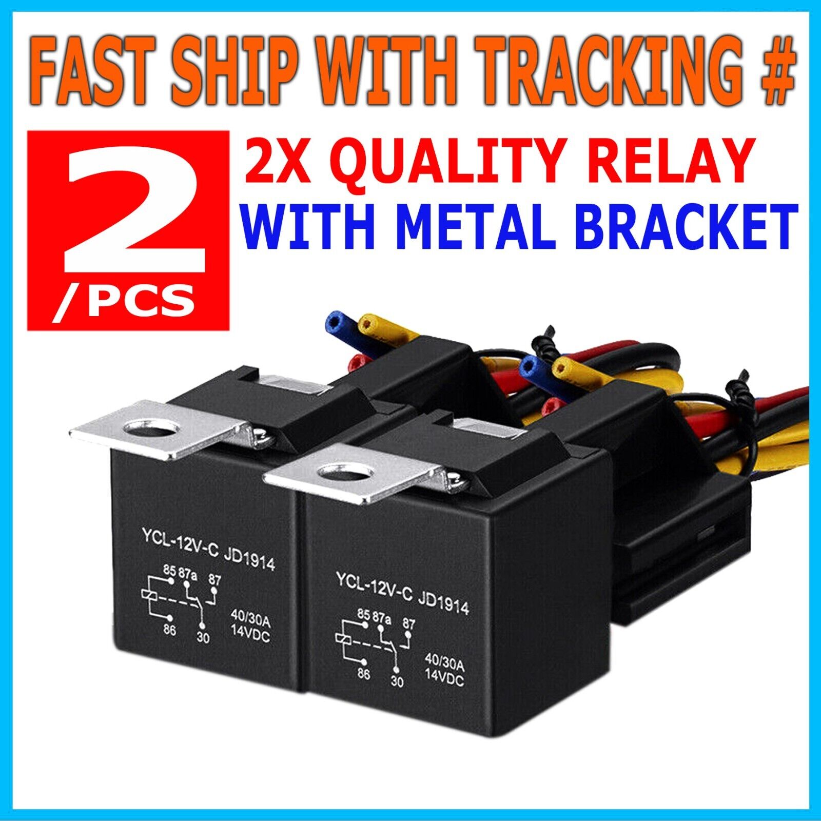 2X 5Pin Automotive Car Relay Switch SPDT Harness Socket 40A DC 12V 12AWG