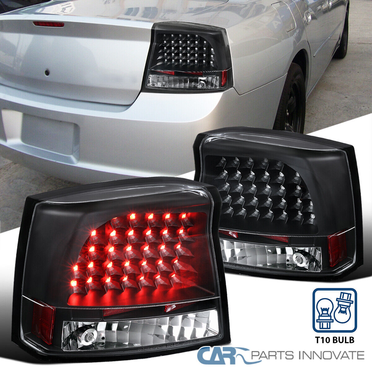 Fits 05-10 Dodge Charger Matte Black LED Reverse Tail Lights Rear Brake Lamp L+R