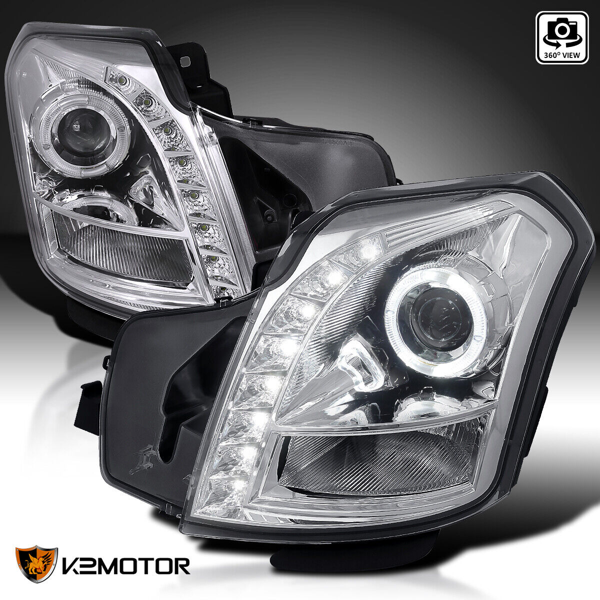 Clear Fits 2003-2007 Cadillac CTS LED Halo Projector Headlights Lamps Left+Right