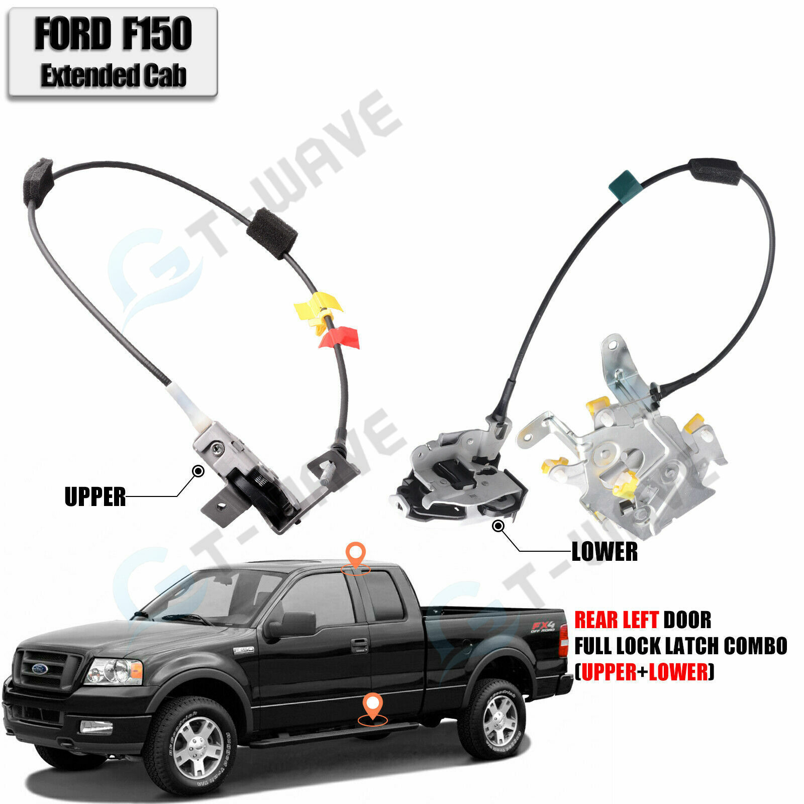 Rear Left Lower&Upper Door Lock Latch Assembly fit 97-03 Ford F150 Extended Cab