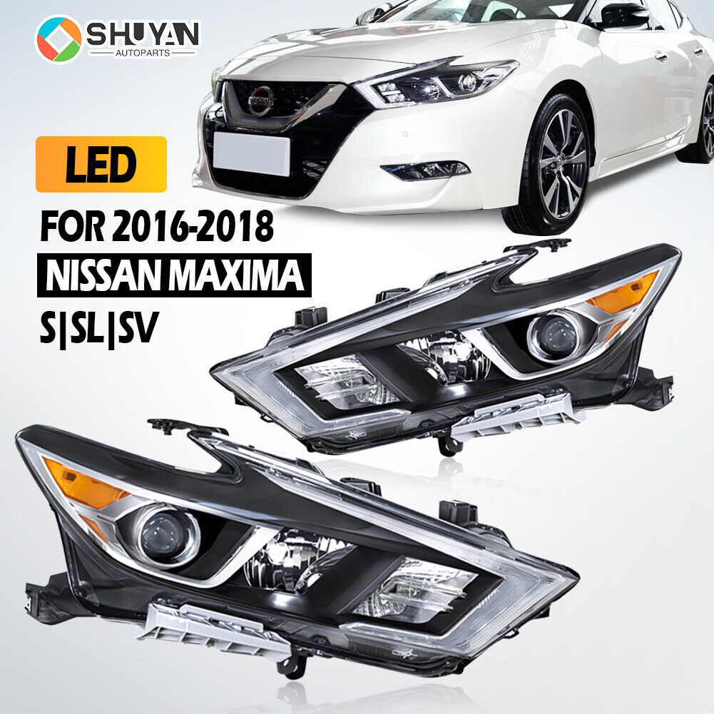 Headlight For 2016-2018 Nissan Maxima S|SL|SV LED DRL Chrome W/bulbs Left+Right