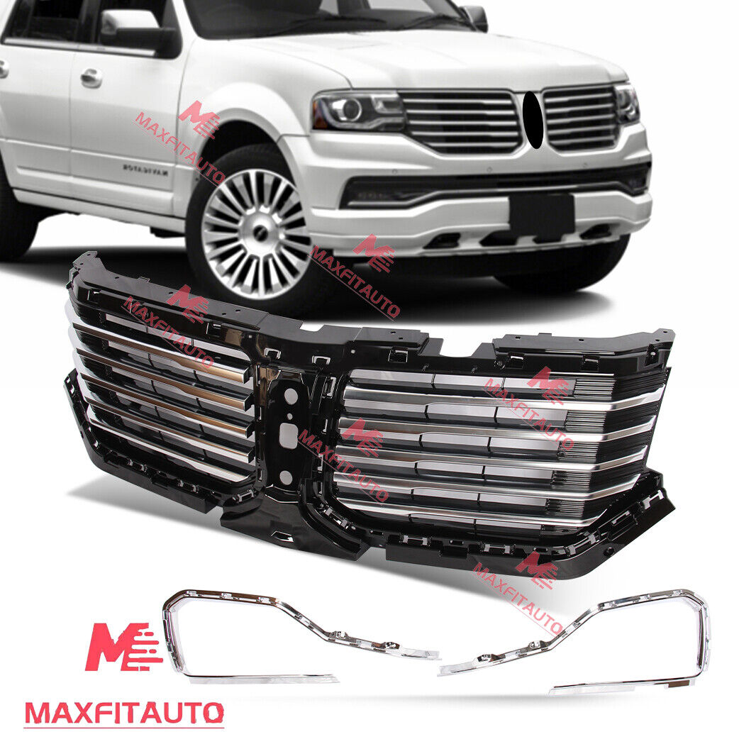 Fits Lincoln Navigator 2015-2017 Front Upper Grille Black With Chrome Trim