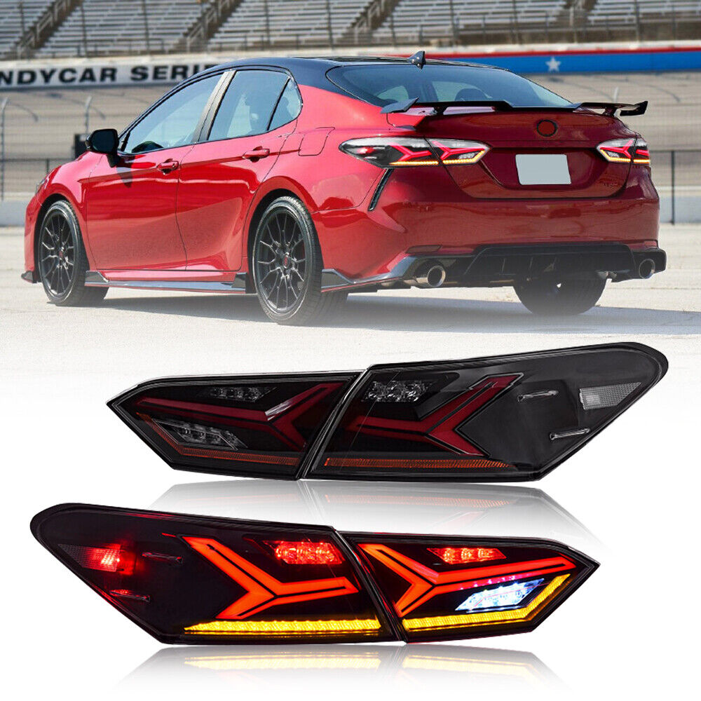 For 2018-23 Toyota Camry Rear Smoked Lens LED Tail Light Brake Lamp Pair Red LED