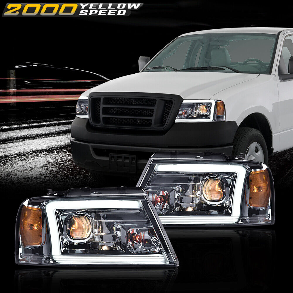 Fit For 04-08 Ford F-150 Lincoln Mark LT LED DRL Smoke Lens Chrome Headlights 