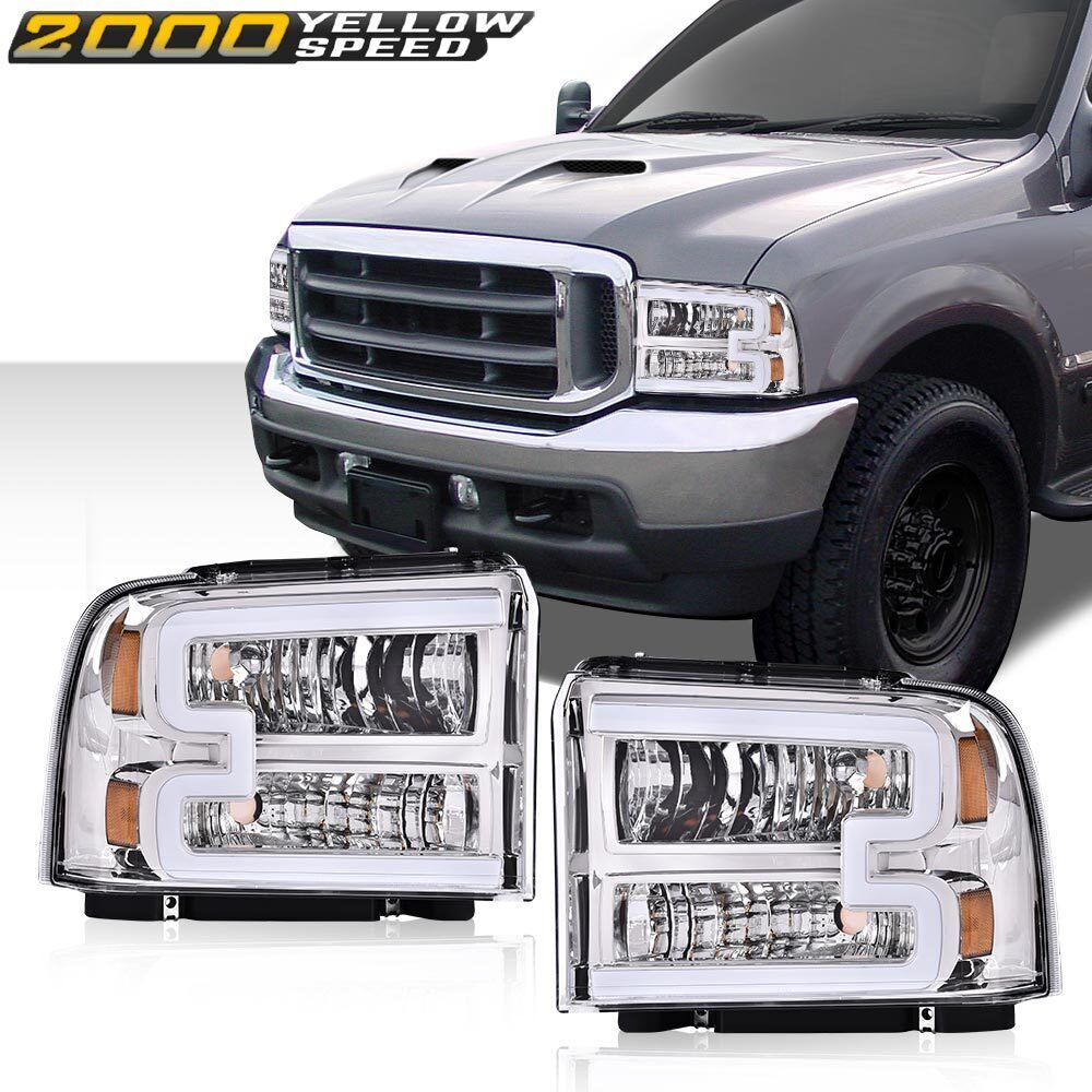 Fit For 2005-2007 Ford F250 F350 Super Duty LED DRL Clear/Chrome Headlights New