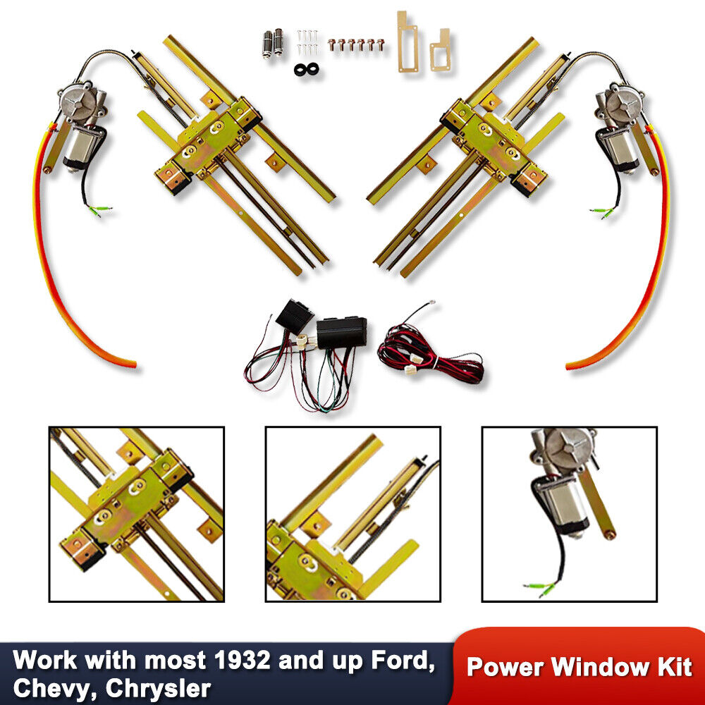 2 Door Street Hot Rat Rod Flat Glass Power Window Kit w/ Switches Wiring