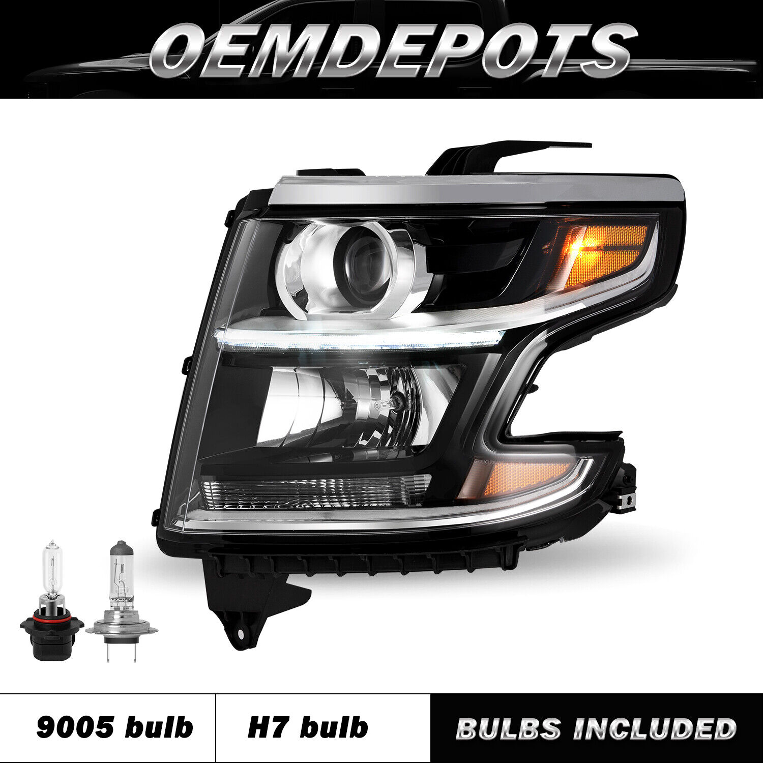 For 2015-2020 Chevy Tahoe Suburban DRL Projector Headlight Driver Side W/ bulb