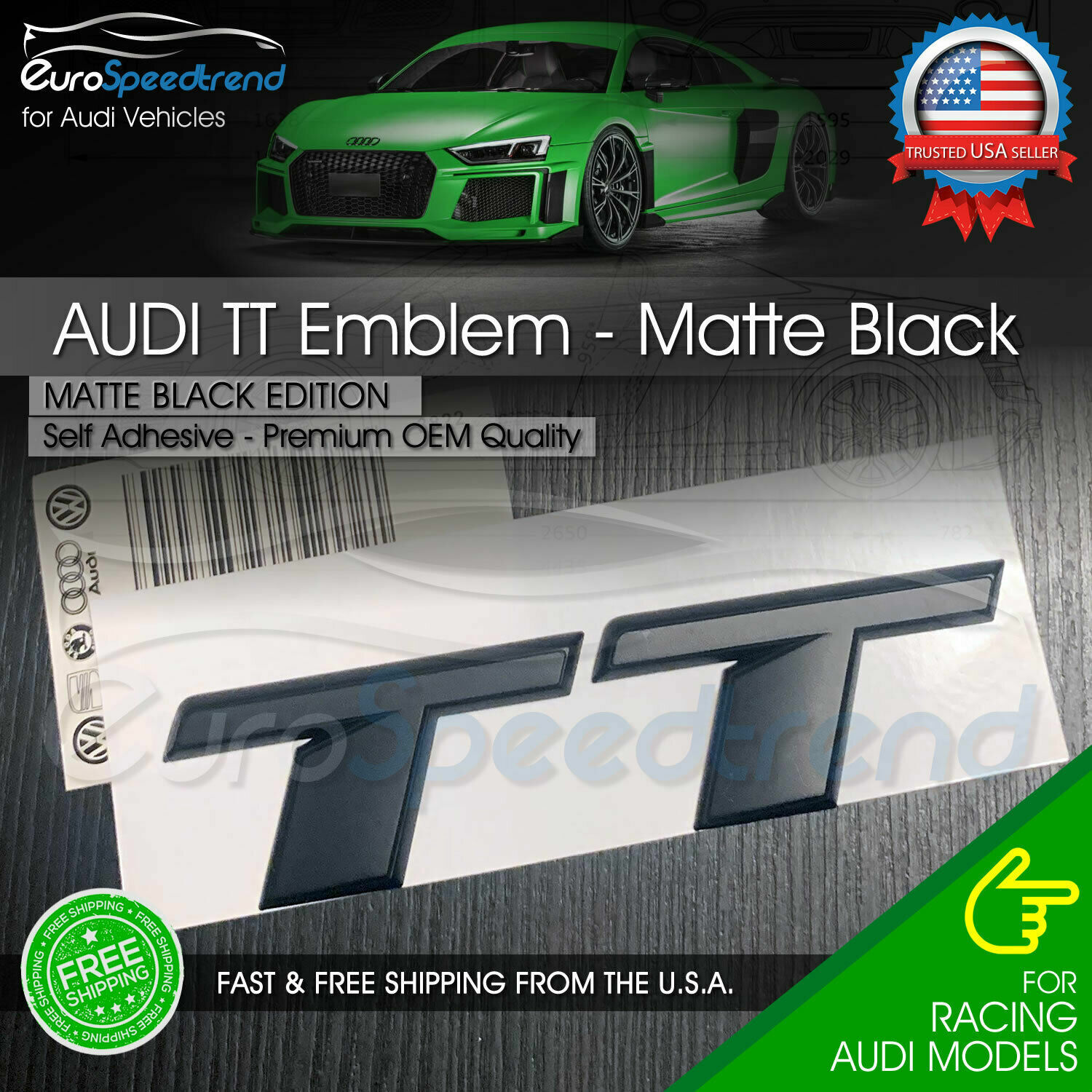 Audi TT Matte Black Emblem 3D Rear Trunk Badge OEM Tail Lid S Line Logo 2016 +