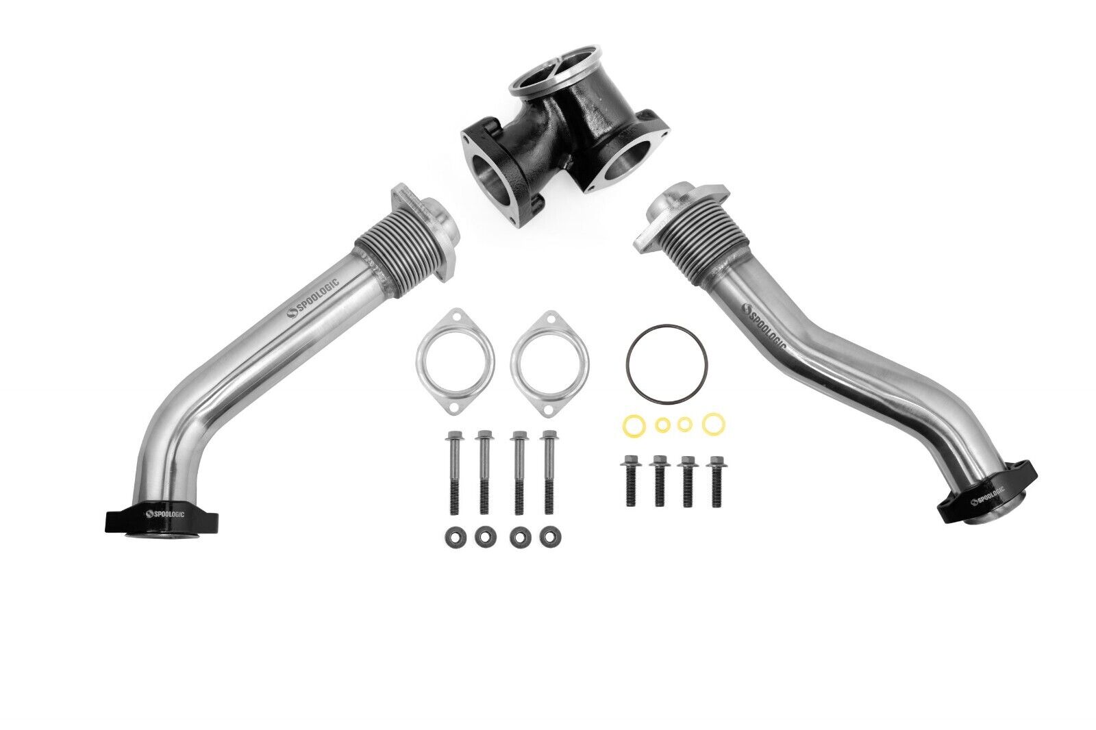 304SS Exhaust Up Pipes + Gaskets for 99.5-03 7.3L Powerstroke