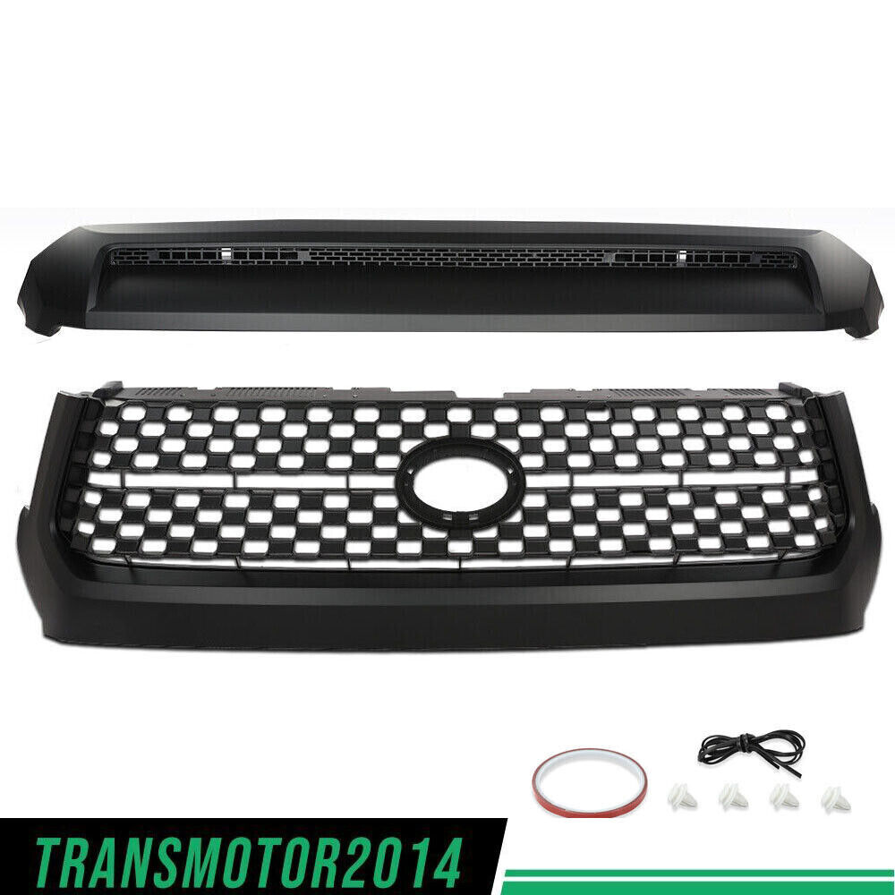 Fit For 2014-2020 Toyota Tundra Black Front Grille & Hood Bulge Molding Set