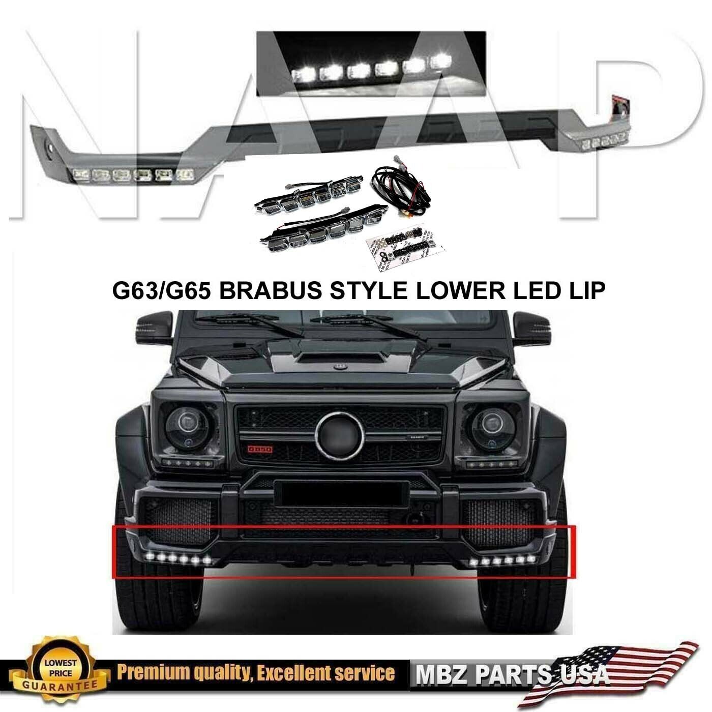 G63 Front Bumper LED Lip Brabus Style AMG Spoiler Wing 4x4 G-Wagon kit lower G65