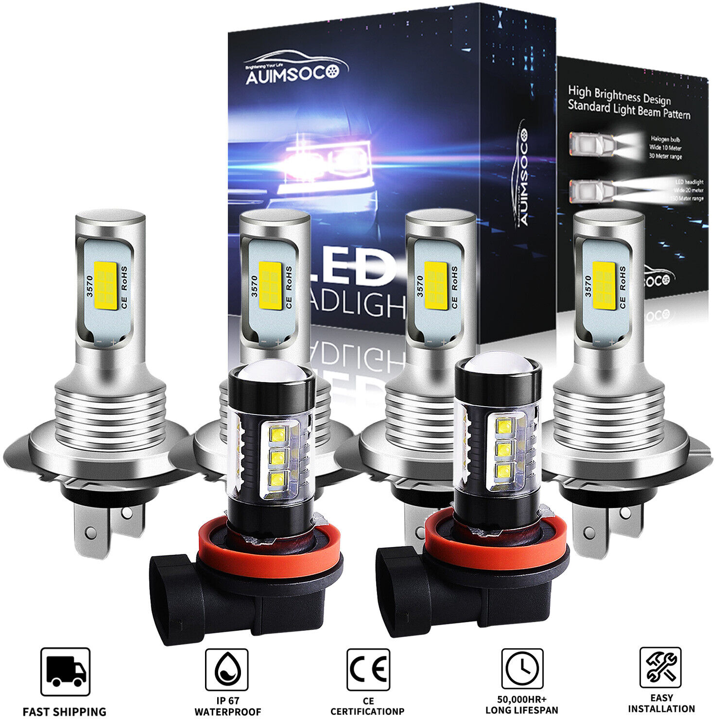 For 2011 2012 2013 2014 Hyundai Sonata LED Headlight Bulbs + Fog Light Combo Kit