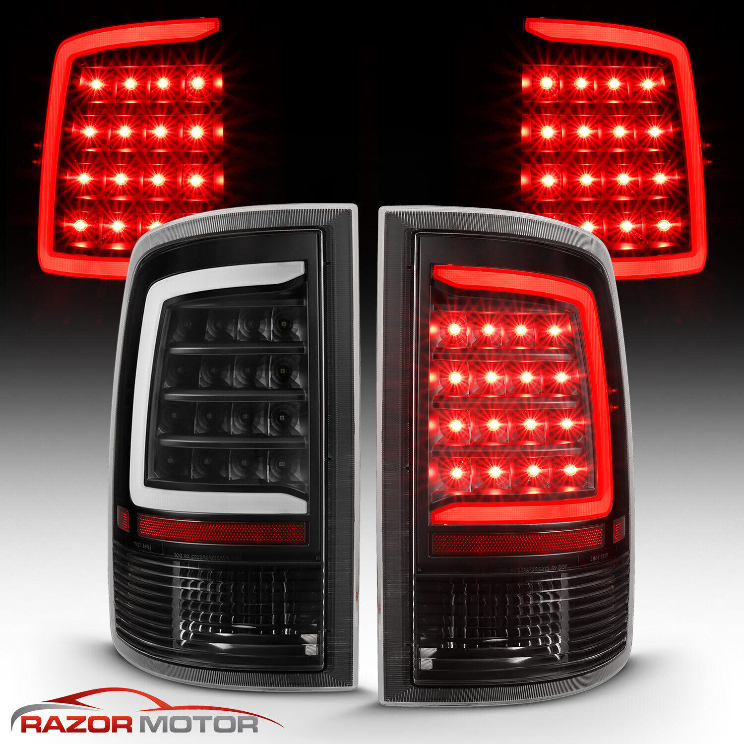 2009-2018 LED C Light Bar Fit Dodge Ram 1500 2500 3500 Black Tail Lights L+R