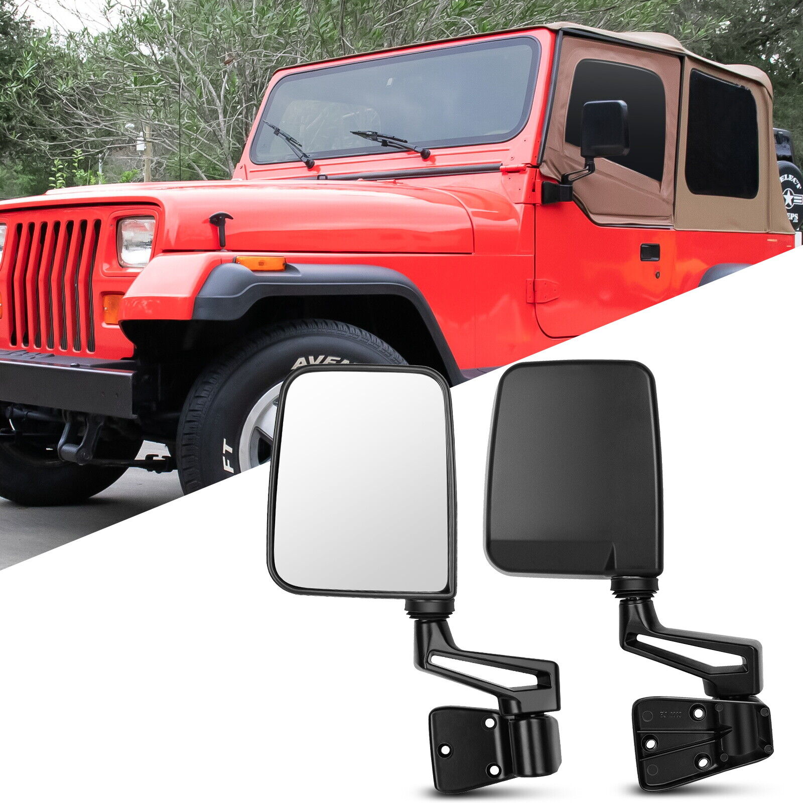 Manual Black L+R For 1987 1989 1990 1997 2001 2002 Jeep Wrangler Tj Side Mirrors