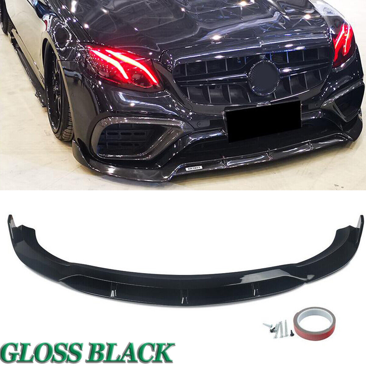Glossy Black Front Splitter Spoiler Lip For Mercedes Benz W213 E63 AMG 2016-2019