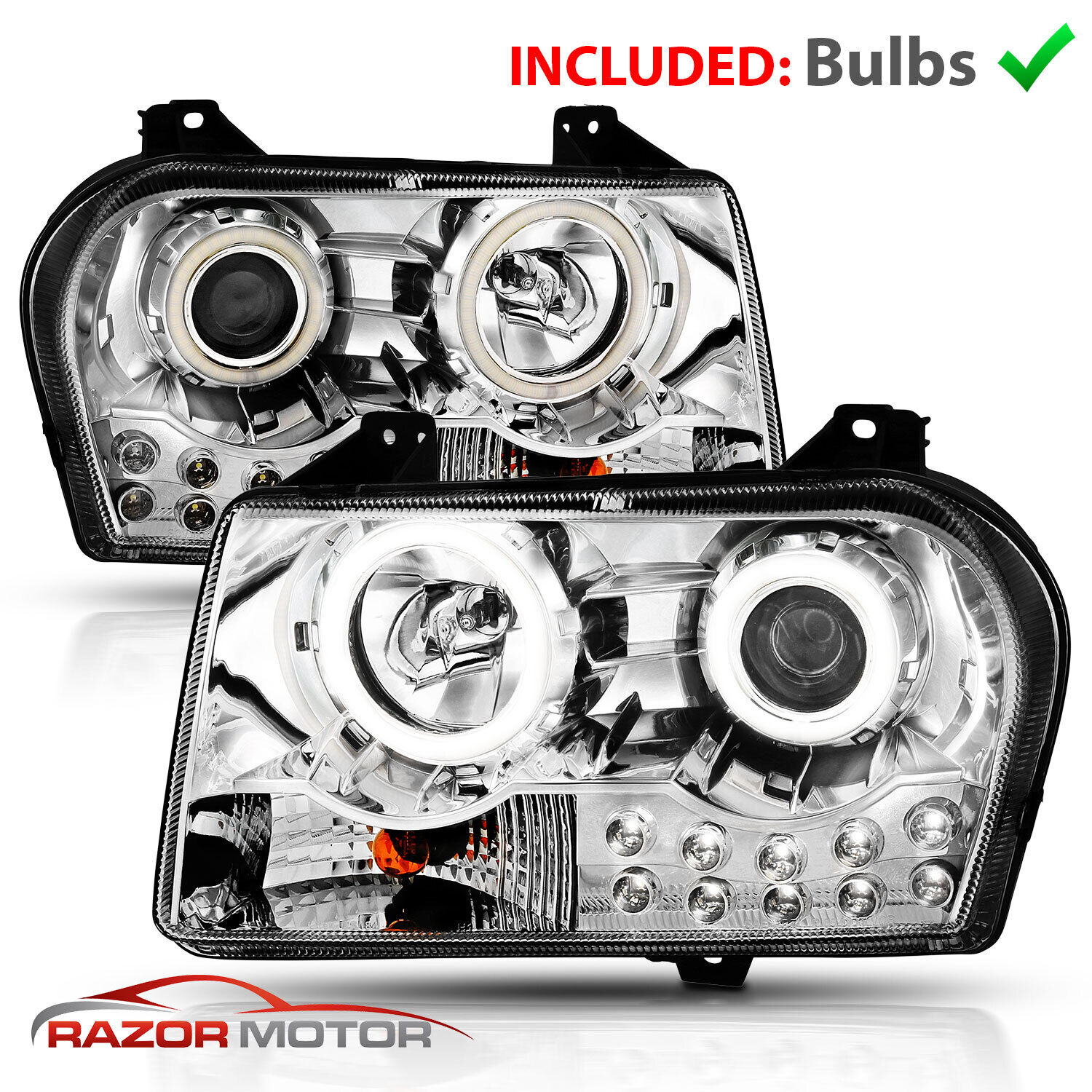 [Extreme LED Halo] 05-10 For Chrysler 300 Chrome Lamp Projector Headlights
