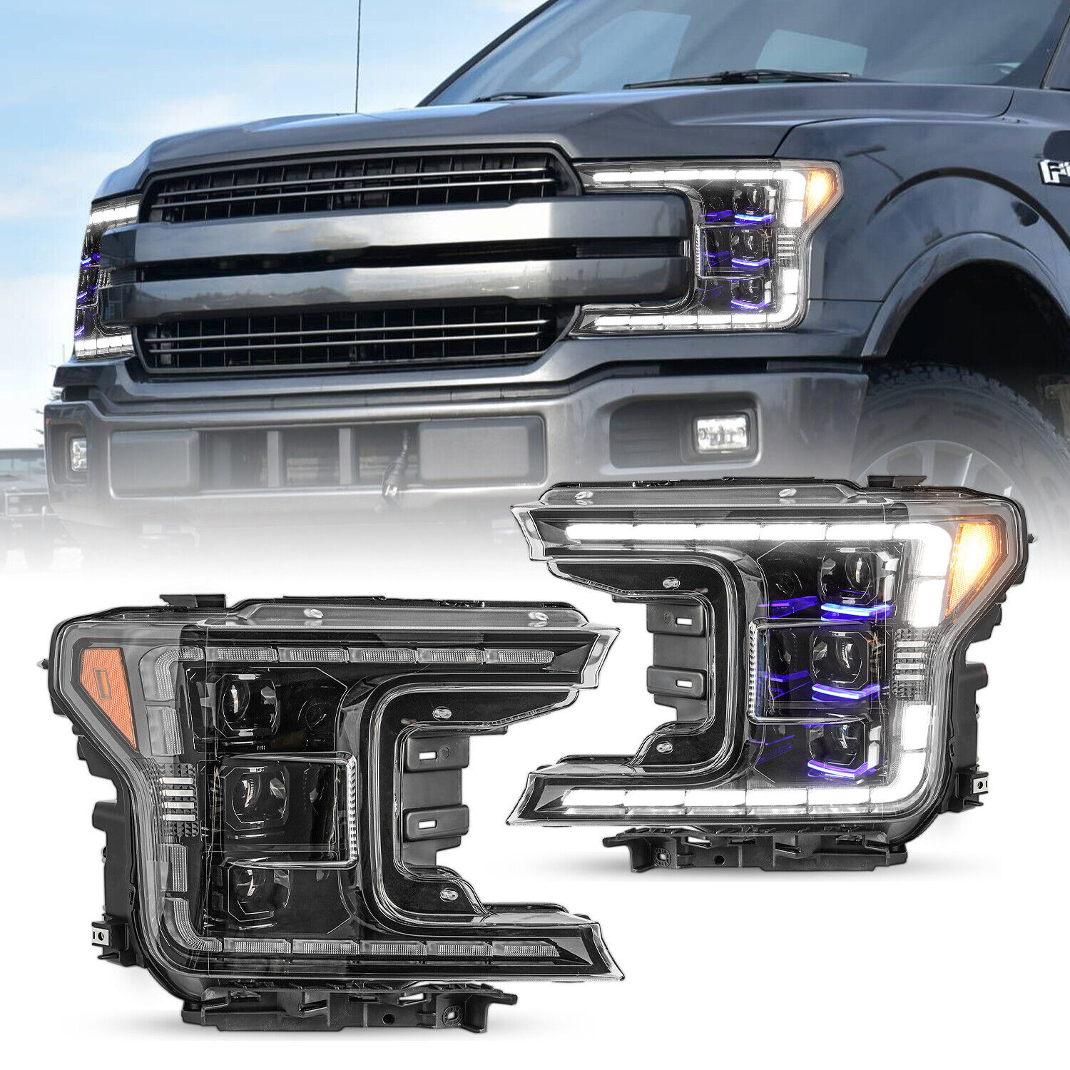For 2018 2019 2020 Ford F150 [FULL LED] Headlights Headlamps Pair LH+RH