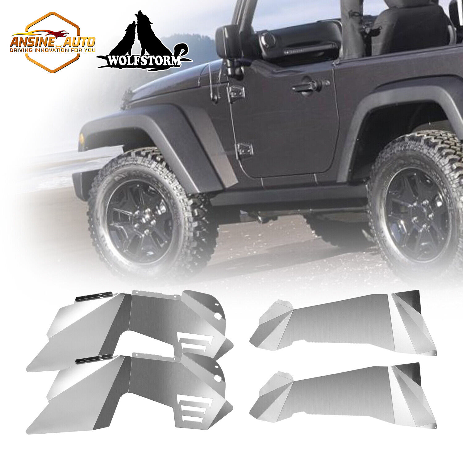 4x Front+Rear Solid Aluminum Inner Fender Liners For Jeep Wrangler JK JKU 07-18