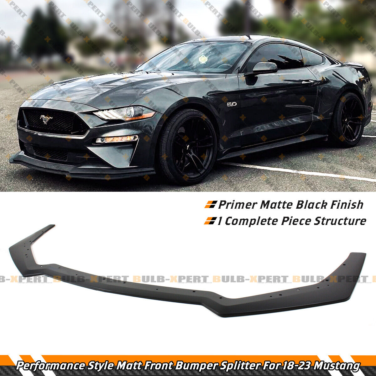 FOR 2018-2023 MUSTANG GT PERFORMANCE PACK STYLE ADD-ON FRONT BUMPER LIP SPLITTER